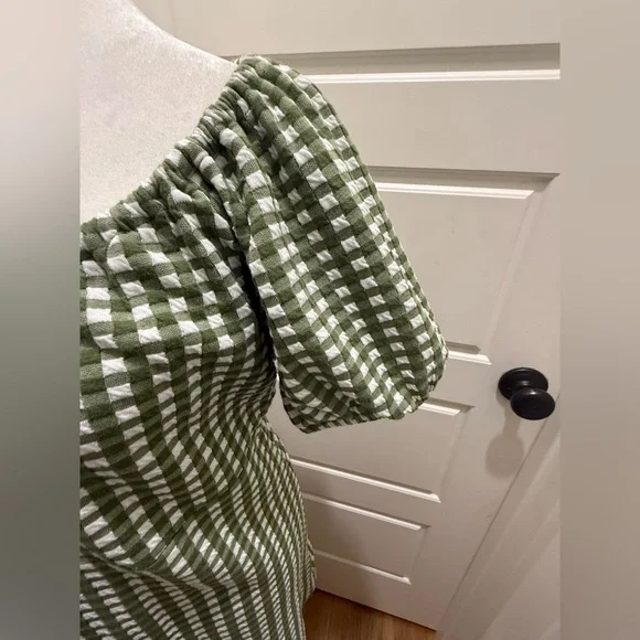 Madewell. Jacquard Puff-Sleeve Mini Dress in Faded Palm Gingham Check. Medium. - Picture 12 of 14